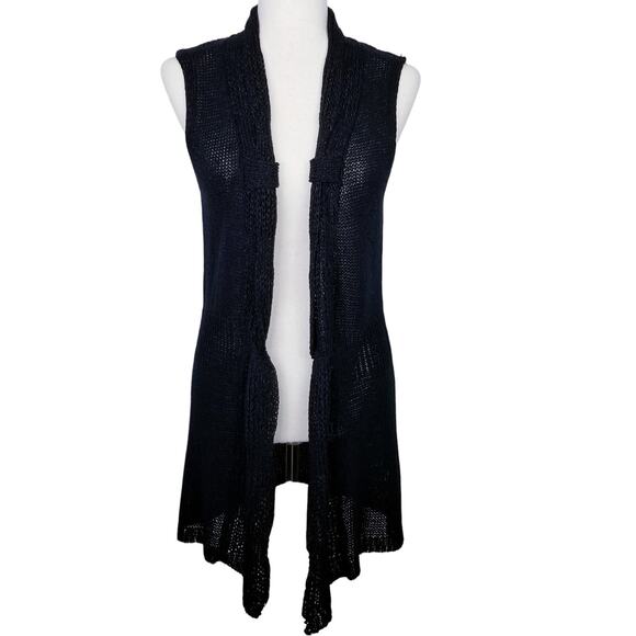 ANGEL Apparel Open Knit Sleeveless Longline Black Cardigan Size M - Picture 1 of 9